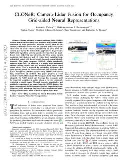 CLONeR: Camera-Lidar Fusion for Occupancy Grid-aided Neural
  Representations