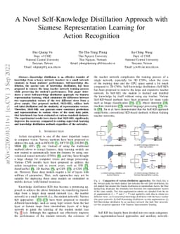 A Novel Self-Knowledge Distillation Approach with Siamese Representation
  Learning for Action Recognition