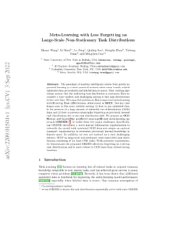 Meta-Learning with Less Forgetting on Large-Scale Non-Stationary Task
  Distributions