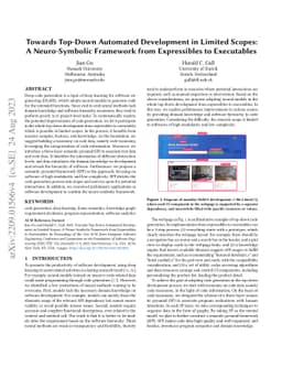 Towards Top-Down Automated Development in Limited Scopes: A
  Neuro-Symbolic Framework from Expressibles to Executables