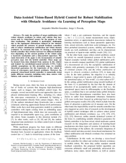 Data-Assisted Vision-Based Hybrid Control for Robust Stabilization with
  Obstacle Avoidance via Learning of Perception Maps