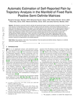 Automatic Estimation of Self-Reported Pain by Trajectory Analysis in the
  Manifold of Fixed Rank Positive Semi-Definite Matrices