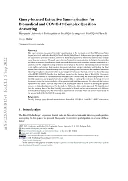 Query-focused Extractive Summarisation for Biomedical and COVID-19
  Complex Question Answering