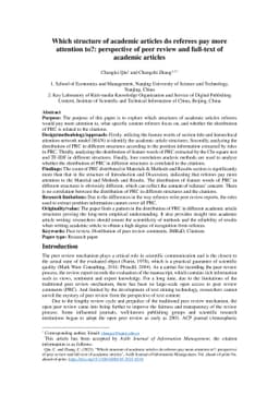 Which structure of academic articles do referees pay more attention to?:
  perspective of peer review and full-text of academic articles
