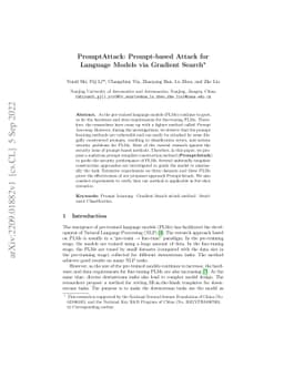 PromptAttack: Prompt-based Attack for Language Models via Gradient
  Search