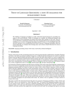 Trust in Language Grounding: a new AI challenge for human-robot teams