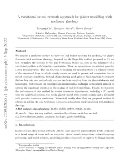 A variational neural network approach for glacier modelling with
  nonlinear rheology