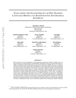 Evaluating the Susceptibility of Pre-Trained Language Models via
  Handcrafted Adversarial Examples