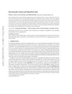 Recommender Systems and Algorithmic Hate