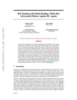 Red Teaming with Mind Reading: White-Box Adversarial Policies Against RL
  Agents