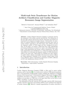 Multi-task Swin Transformer for Motion Artifacts Classification and
  Cardiac Magnetic Resonance Image Segmentation