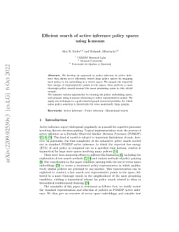 Efficient search of active inference policy spaces using k-means