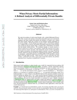 When Privacy Meets Partial Information: A Refined Analysis of
  Differentially Private Bandits
