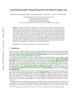 Learning Interpretable Temporal Properties from Positive Examples Only