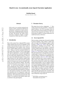 Read it to me: An emotionally aware Speech Narration Application