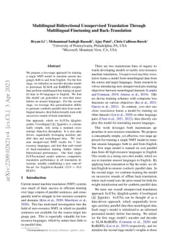 Multilingual Bidirectional Unsupervised Translation Through Multilingual
  Finetuning and Back-Translation