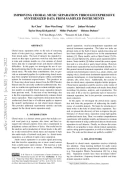 Improving Choral Music Separation through Expressive Synthesized Data
  from Sampled Instruments