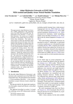 Adam Mickiewicz University at WMT 2022: NER-Assisted and Quality-Aware
  Neural Machine Translation