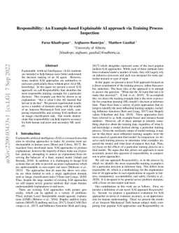 Responsibility: An Example-based Explainable AI approach via Training
  Process Inspection
