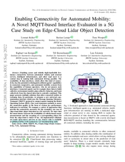 Enabling Connectivity for Automated Mobility: A Novel MQTT-based
  Interface Evaluated in a 5G Case Study on Edge-Cloud Lidar Object Detection
