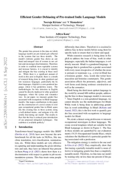 Efficient Gender Debiasing of Pre-trained Indic Language Models