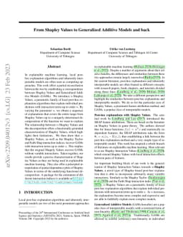 From Shapley Values to Generalized Additive Models and back