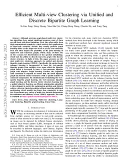 Efficient Multi-view Clustering via Unified and Discrete Bipartite Graph
  Learning