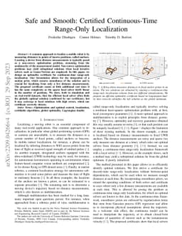Safe and Smooth: Certified Continuous-Time Range-Only Localization