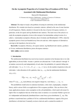 On the Asymptotic Properties of a Certain Class of Goodness-of-Fit Tests
  Associated with Multinomial Distributions