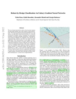 Robust-by-Design Classification via Unitary-Gradient Neural Networks