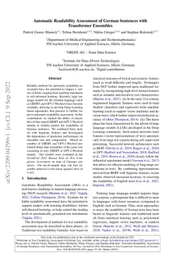 Automatic Readability Assessment of German Sentences with Transformer
  Ensembles