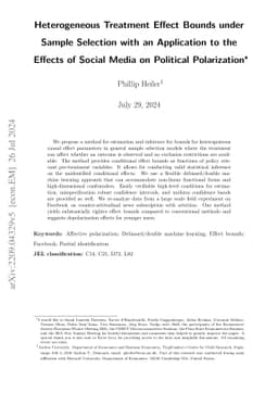 Heterogeneous Treatment Effect Bounds under Sample Selection with an
  Application to the Effects of Social Media on Political Polarization
