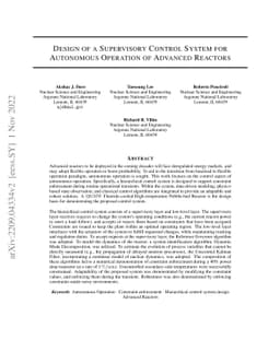 Design of a Supervisory Control System for Autonomous Operation of
  Advanced Reactors