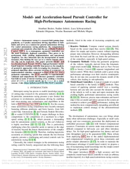Model- and Acceleration-based Pursuit Controller for High-Performance
  Autonomous Racing