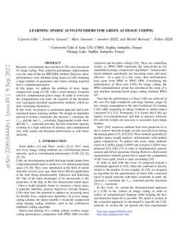 Learning sparse auto-encoders for green AI image coding