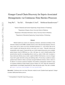 Granger Causal Chain Discovery for Sepsis-Associated Derangements via
  Continuous-Time Hawkes Processes