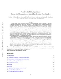 Parallel MCMC Algorithms: Theoretical Foundations, Algorithm Design,
  Case Studies