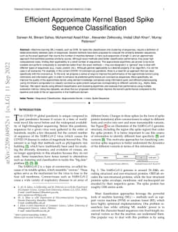 Efficient Approximate Kernel Based Spike Sequence Classification