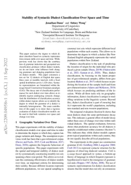 Stability of Syntactic Dialect Classification Over Space and Time