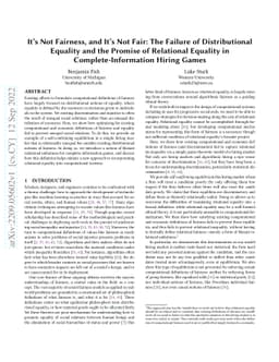 It's Not Fairness, and It's Not Fair: The Failure of Distributional
  Equality and the Promise of Relational Equality in Complete-Information
  Hiring Games