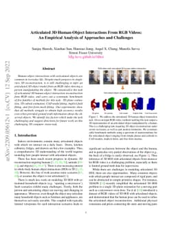 Articulated 3D Human-Object Interactions from RGB Videos: An Empirical
  Analysis of Approaches and Challenges