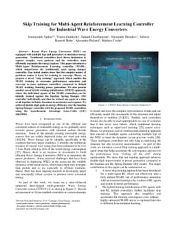 Skip Training for Multi-Agent Reinforcement Learning Controller for
  Industrial Wave Energy Converters