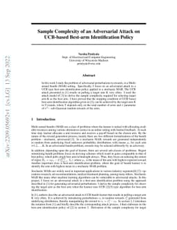 Sample Complexity of an Adversarial Attack on UCB-based Best-arm
  Identification Policy