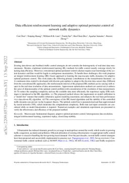 Data efficient reinforcement learning and adaptive optimal perimeter
  control of network traffic dynamics