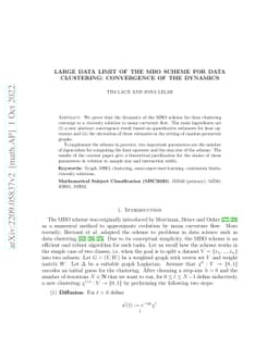 Large data limit of the MBO scheme for data clustering: convergence of
  the dynamics
