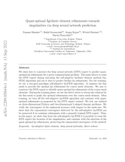 Quasi-optimal $hp$-finite element refinements towards singularities via
  deep neural network prediction