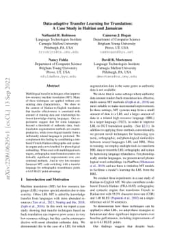 Data-adaptive Transfer Learning for Translation: A Case Study in Haitian
  and Jamaican