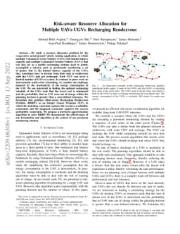 Risk-aware Resource Allocation for Multiple UAVs-UGVs Recharging
  Rendezvous