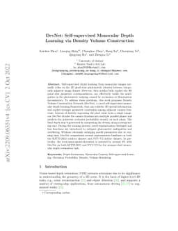 DevNet: Self-supervised Monocular Depth Learning via Density Volume
  Construction