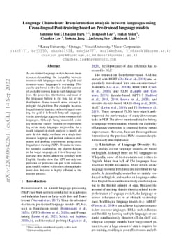 Language Chameleon: Transformation analysis between languages using
  Cross-lingual Post-training based on Pre-trained language models